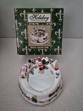 Vintage Holiday Treasures Wind Up WHITE CHRISTMAS Santa Musical Skating Pond